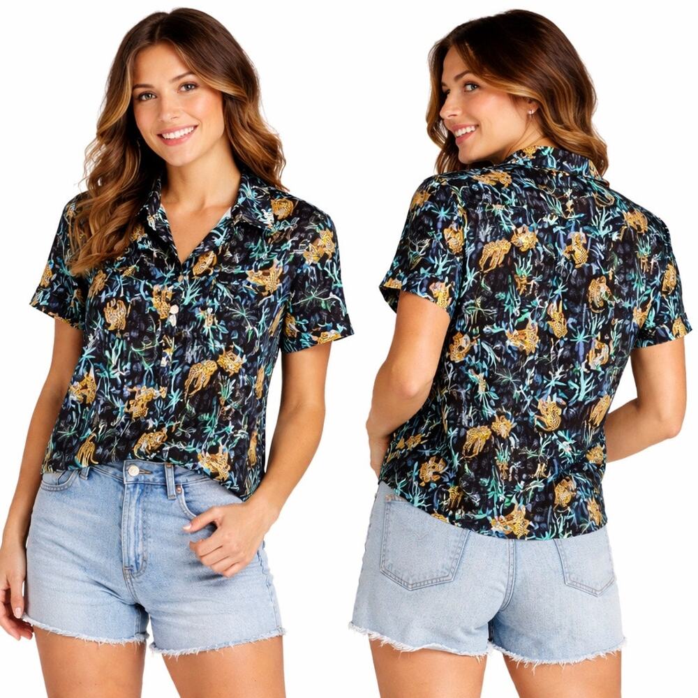 NWT Everyday Evryday Jane Leopard‎ Jungle Button Shirt XS